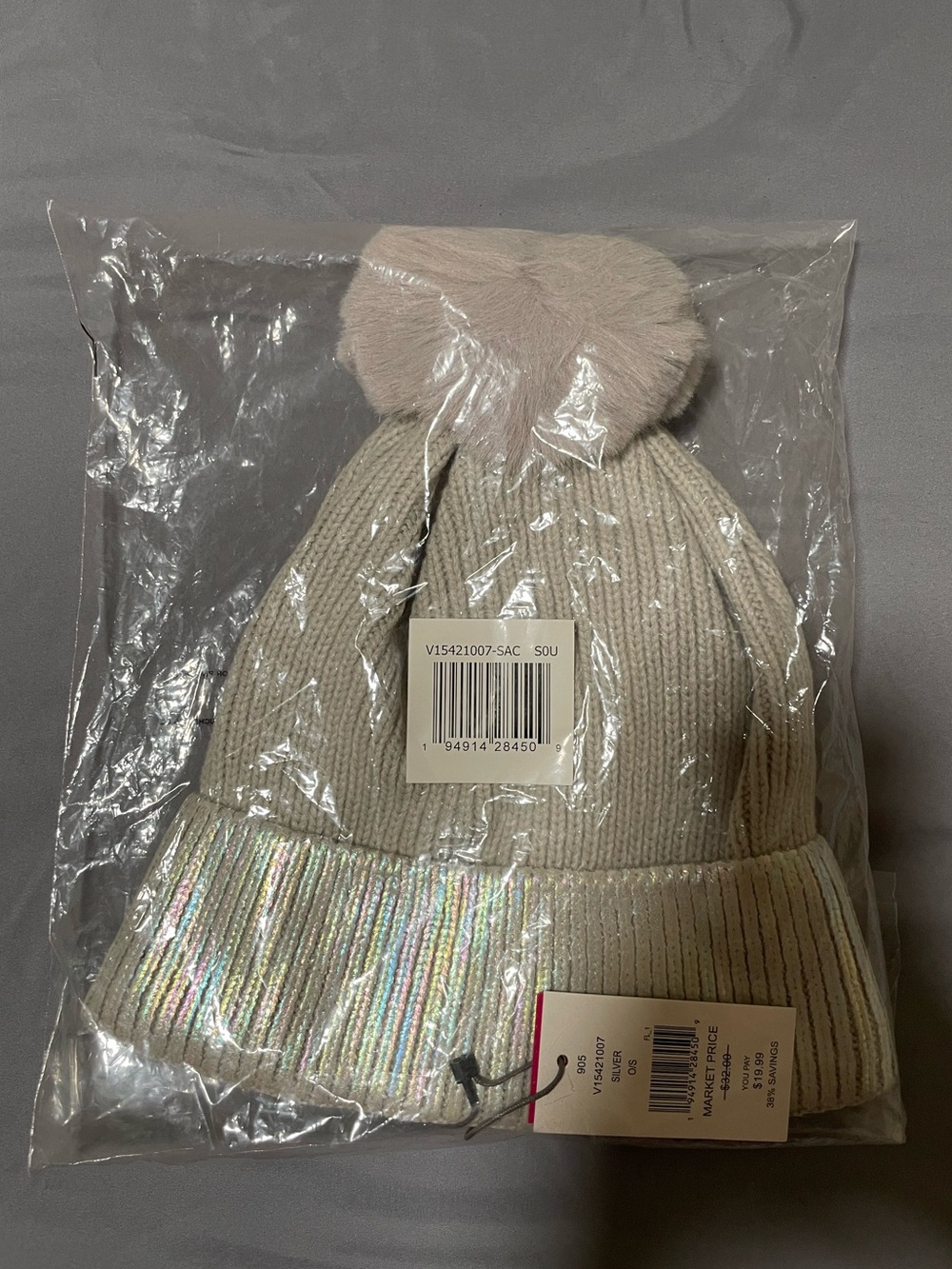 Vince Camuto Gray Knit Beanie with Pom Pom